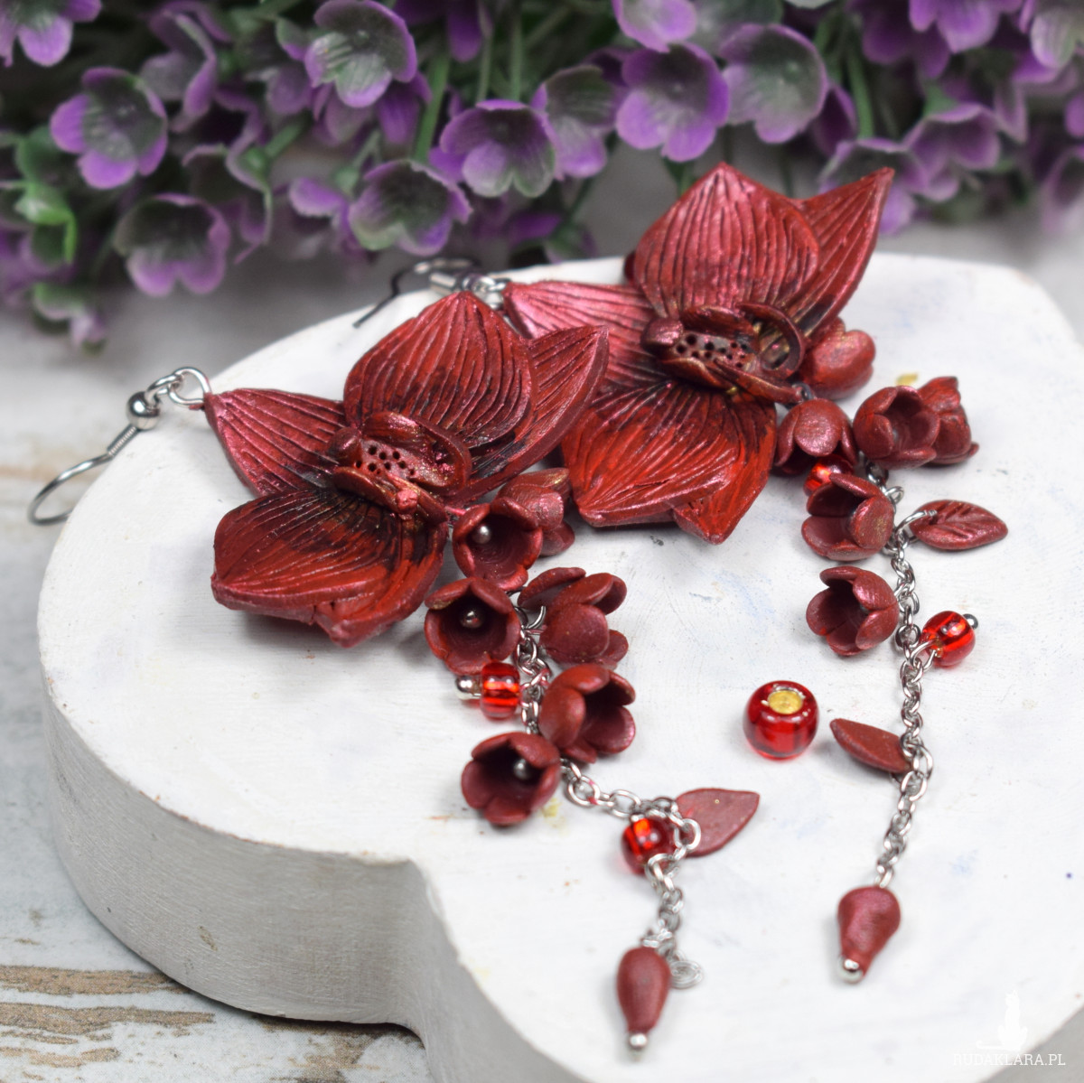 Orchidee- bordowy komplet biżuterii